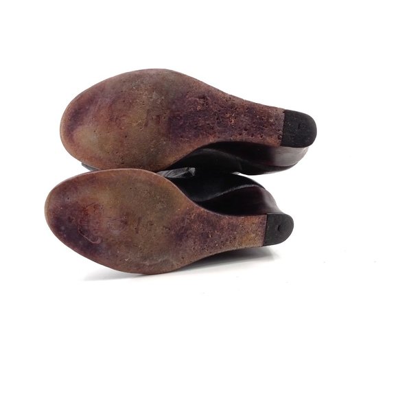 Calleen Cordero Knee High Boots 6.5 Black Brown Leather Brass Button Wedge Heel - Picture 13 of 15